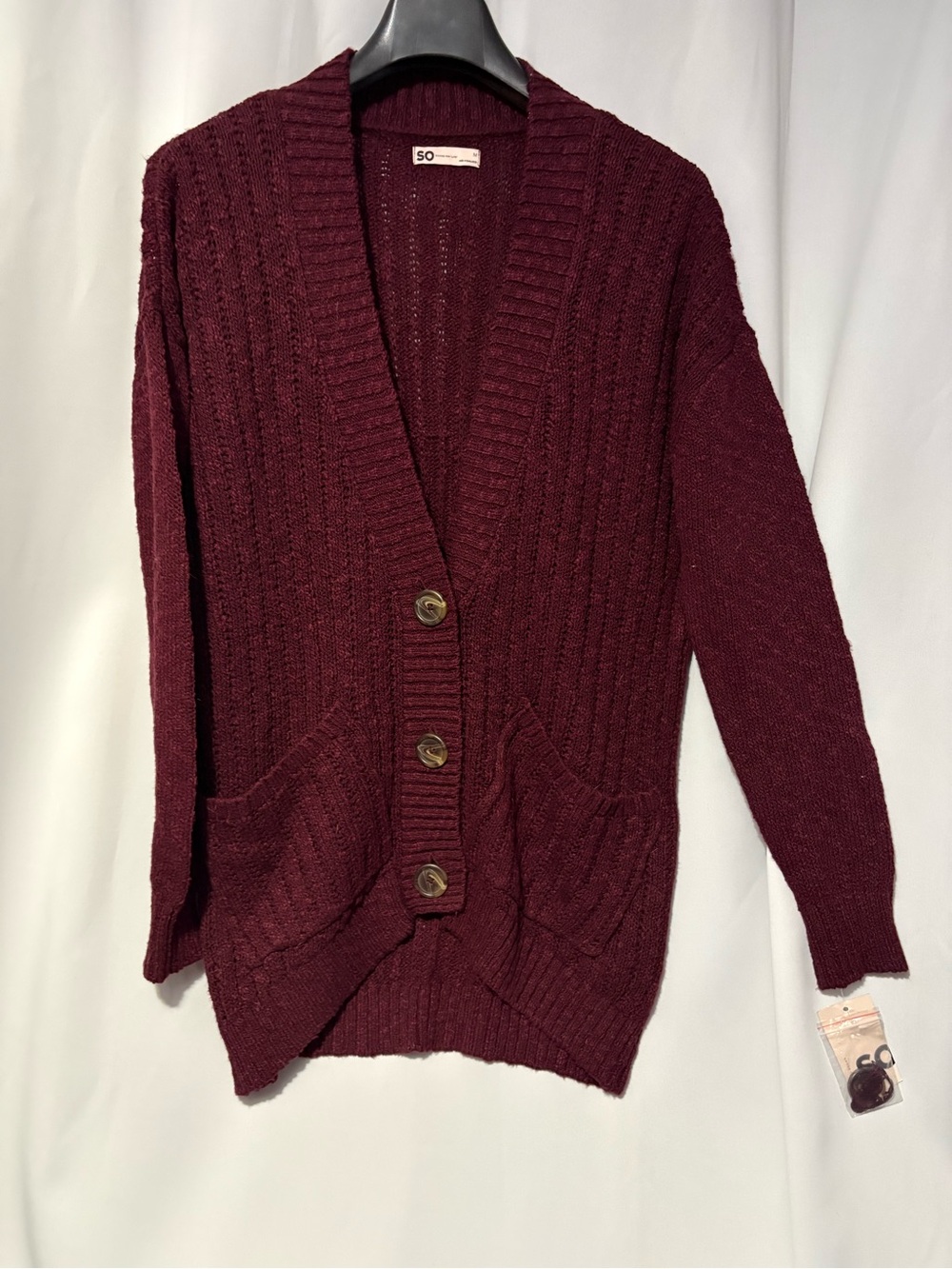 SO Burgundy Cable Knit Button-Front Cardigan
